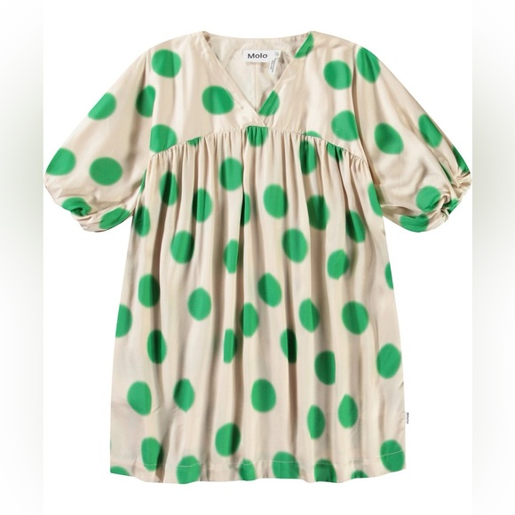 Molo Girls Green Polka Dot Dress Size 7/8 NWT Organic Viscose - Picture 3 of 10